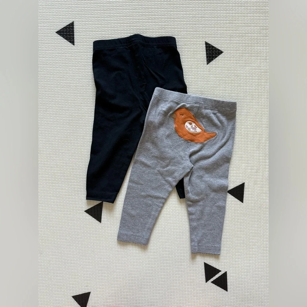 Carters|Baby girl lot of two leggings,solid Black & Gray with bird print back•9M